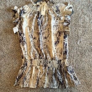 NWT Snake print Sleeveless Blouse with Ruffle & Peplum, elastic neck/waist